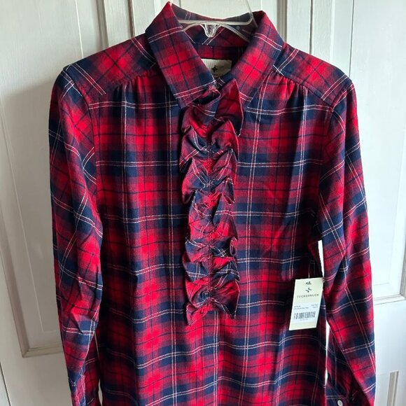 NWT Tuckernuck Red plaid Flannel button down shirt  Size MED - Picture 3 of 3